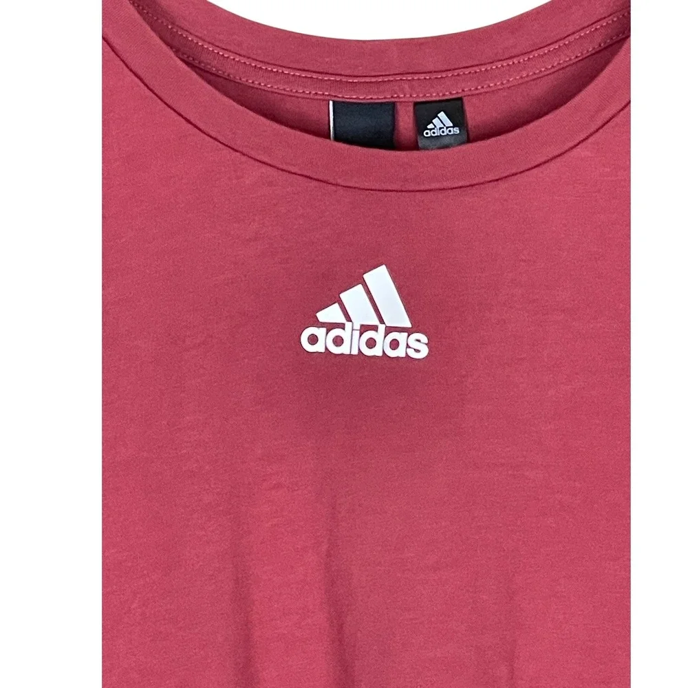 Adidas Mens Maroon 3-Stripe Short Sleeve T-Shirt Large Center Logo Sporty Casual